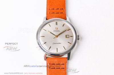 Perfect Replica Omega Seamaster Stainless Steel Smooth Bezel Orange Leather Strap 39mm Watch